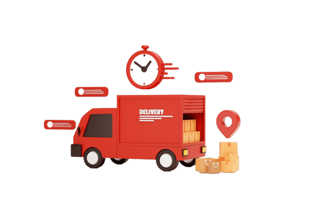 red delivery car deliver express shipping fast delivery background 3d rendering illustration